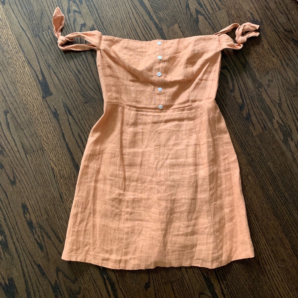Short linen Reformation dress with shoulder ties